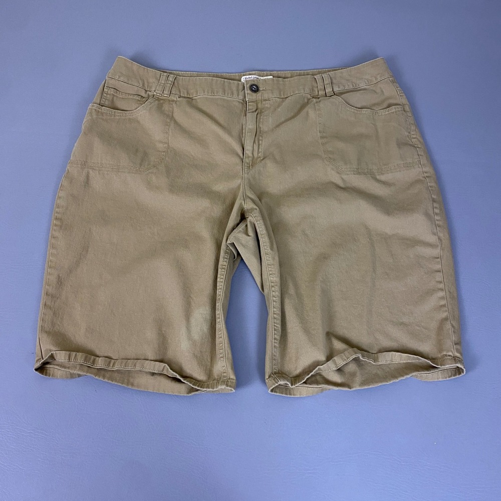 Faded Glory Shorts Women's Plus Size 26W Tan Khaki Bermuda Cotton Stretch